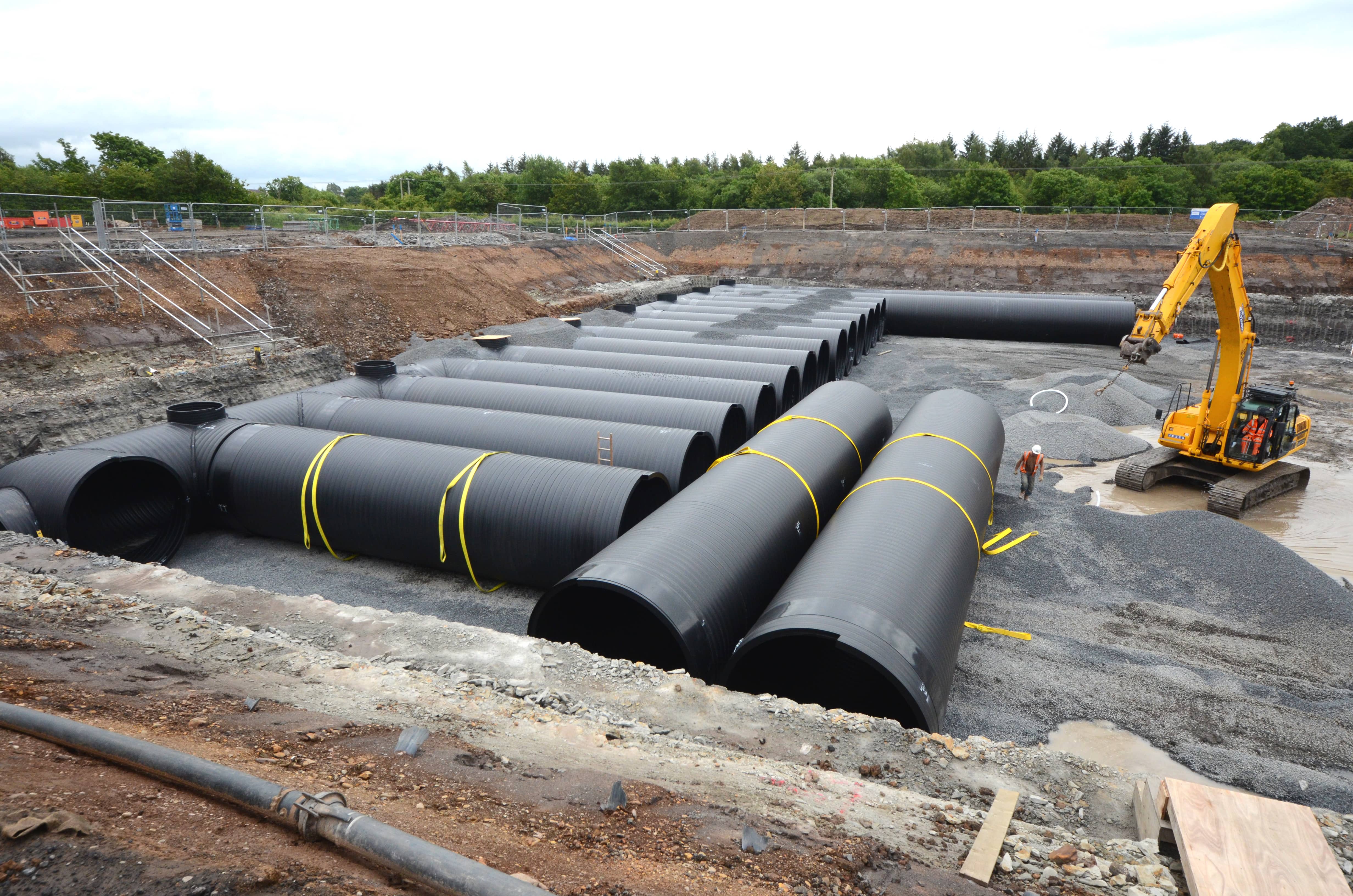  Weholite CSO retention tank with manifolds and access shafts for a volume of 10 million litres 